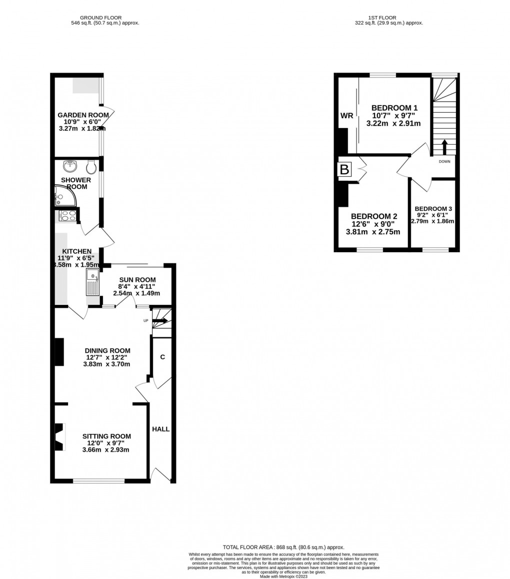 Floorplan for Rowan Cottage 130 Wells Road, Glastonbury, Somerset