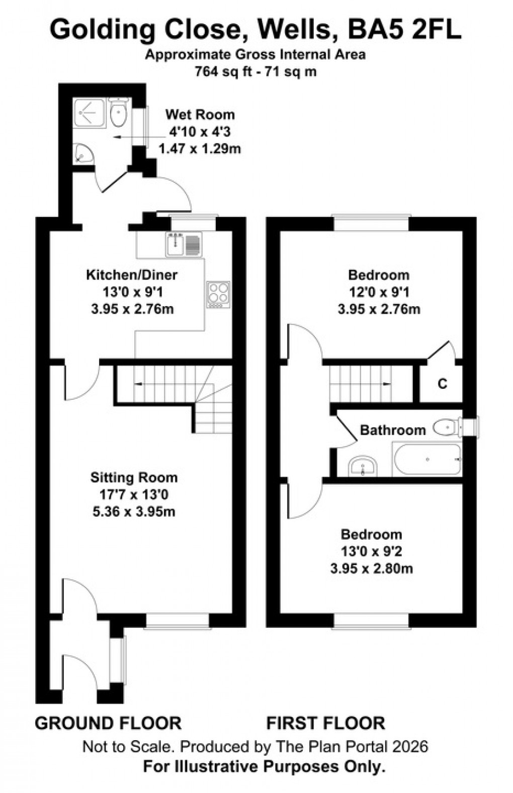 Floorplan for Golding Close, Wells, Somerset