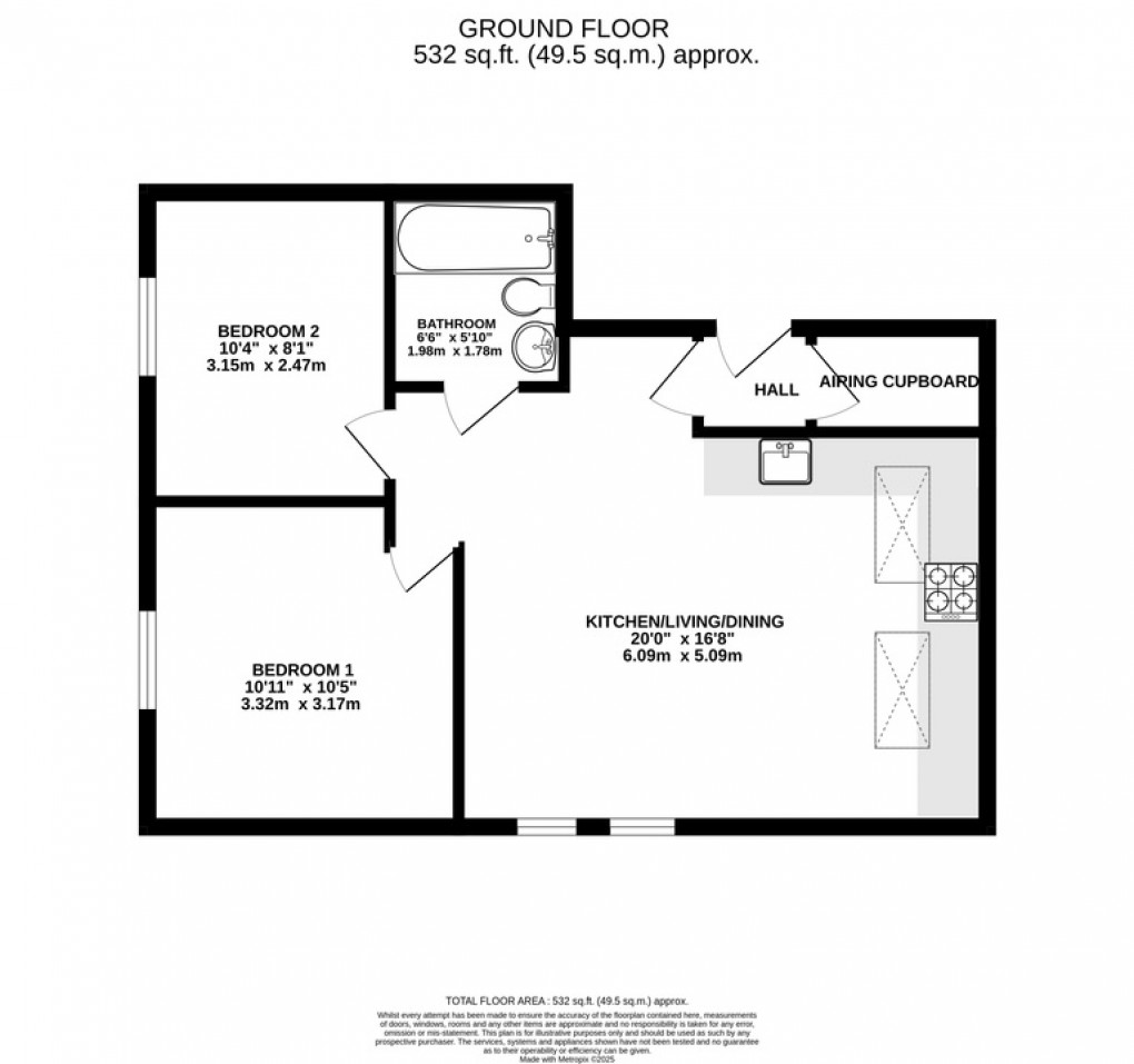 Floorplan for Flat 24, The Tanneries, Sedgemoor Way, Glastonbury, Somerset