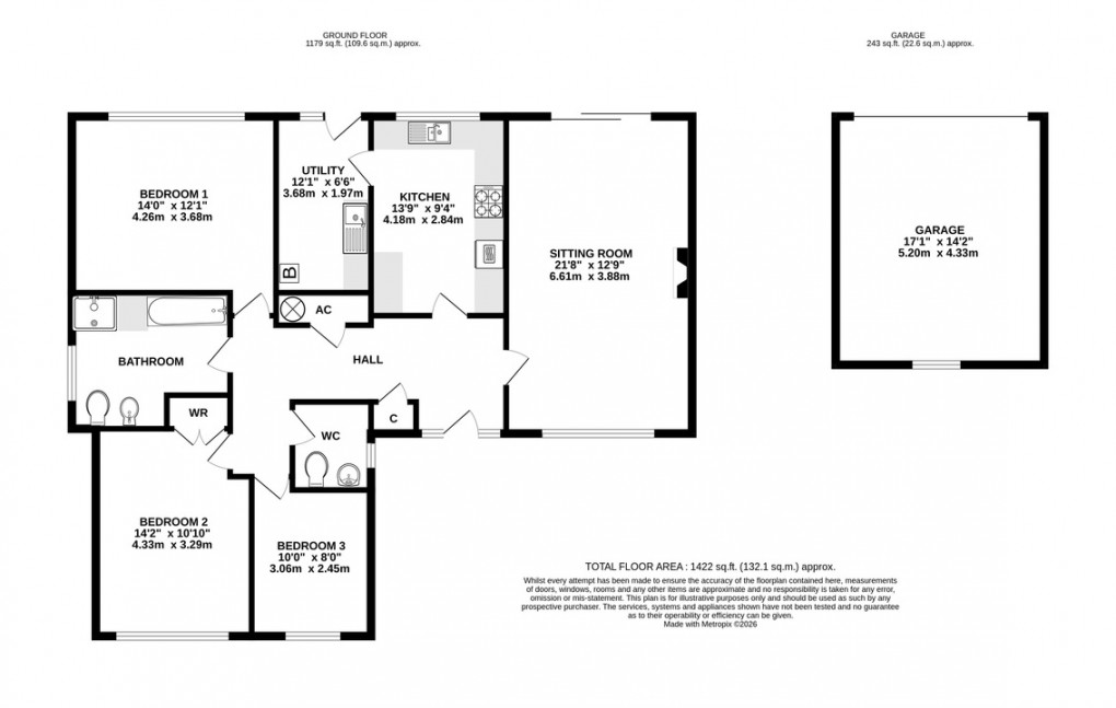 Floorplan for Chalice Hill Close, Glastonbury