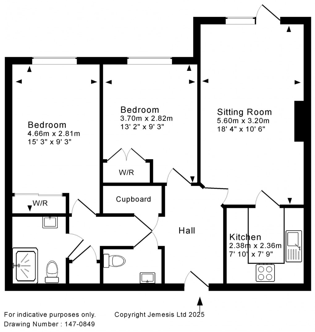 Floorplan for Apartment 2, St. Athelm Lodge, West Street, Wells